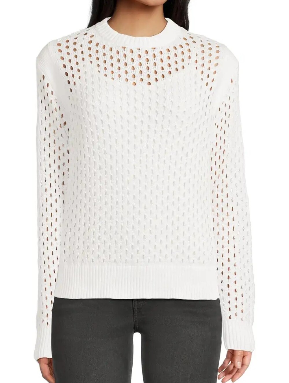 Elliot Lauren Open-Knit Crewneck Sweater - White